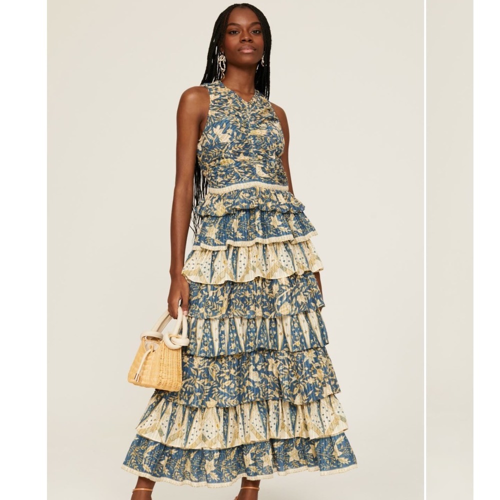 Ulla Johnson Ariah Blue Floral Tiered Maxi Dress Size 6 - Picture 3 of 12